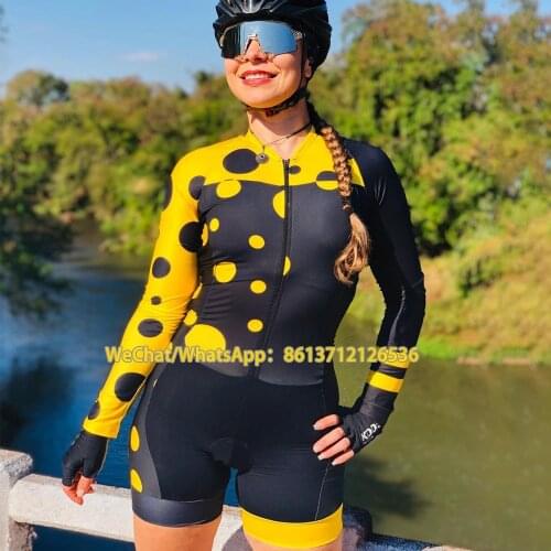 Triathlon Skinsuits Womens Cycling Suit Fashion Racing Bicycle Clothes Uniform Long Sleeve Bike Dresses Jumpsuit Suit Ciclismo