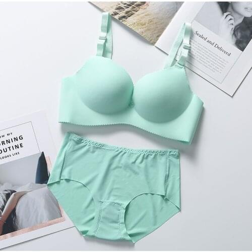 Green US Sensual Sexy Lingerie Set Fashion Girl Women Underwear Plus Size Wirefree Bras Panty One-piece Seamless Bra Briefs Set