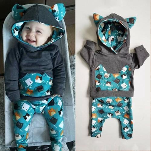 Baby Set 0-24M USA Newborn Kid Baby Boy Girl Clothes Set Hooded Tops + Pants Outfits Tracksuit