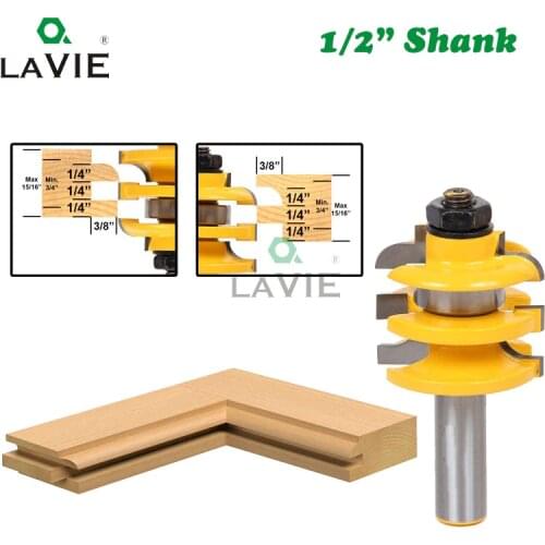 LAVIE 12MM 1/2" Inch Stacked Rail & Stile Router Bit Ogee Woodworking Tenon Milling Cutter for Wood Work Tool Cutters Bits 03082