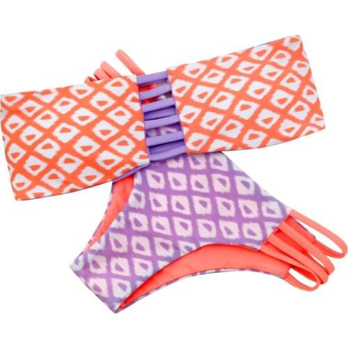 Hot Fashion Solid Lady Sexy Bandeau Bandage Swimwear Push-Up Purple retro Low Waist Two-Piece Bikini