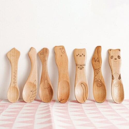Creative Japanese Cute Cartoon Animal Children Spoon Ice Cream Desserts Soup Teaspoon Catering Wooden Spoon Kitchen Accessories