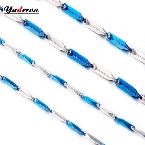 New Stainless Steel Mens Byzantine Chain Hip-Hop Style Fashion Blue Stainless Steel Necklace Jewelry