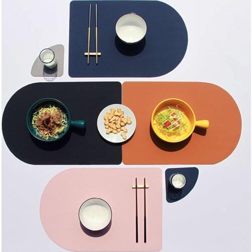 Placemat Coaster Set PU Leather Double-sided Color Non-slip Mats Heat Resistant Table Accessory