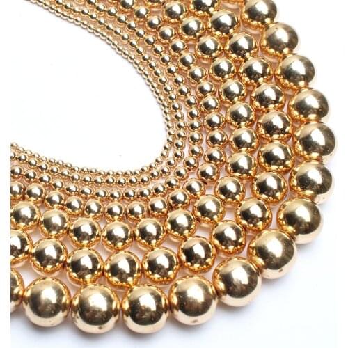 Natural Stone Golds Plated Color Hematite Beads 2/3/4/6/8/10/12mm Round Beads For Jewelry Making Diy Bracelet Accessories 15inch