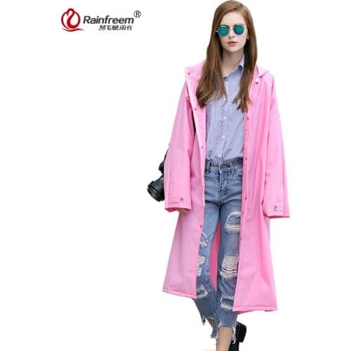 Rainfreem Outdoor Easy Carry EVA Raincoat Women/Men Impermeable Plastic Transparent Rain Coat 7 Colors Rain Gear Poncho