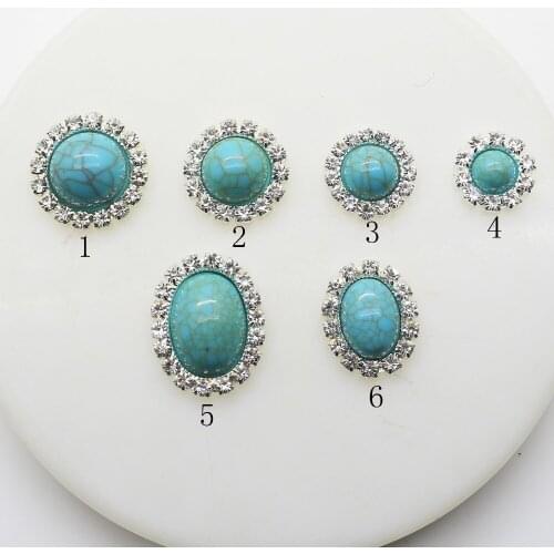 NEW 10Pcs/Lot turquoise Button for Colthing DIY Ribbon Beautiful Wedding decoration Flat Back Metal Accessories Supplies Mix