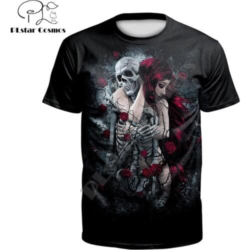 New Halloween summer Fashion t-shirt Horror Skull embrace sexy beauty 3D Printed Tshirt Harajuku Black women men Tees tops