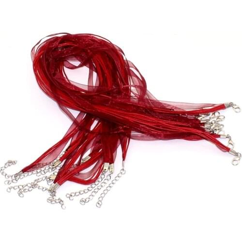 Necklace Dark Red Organza Ribbon Waxen Cord String Lobster Clasp Jewelry DIY Finding 43cm(17") 20Pcs