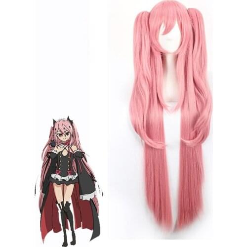 Seraph of the end Cosplay Costume Krul Tepes Pink Long Ponytails Wigs Women Heat Resistant Synthetic Hair for Halloween