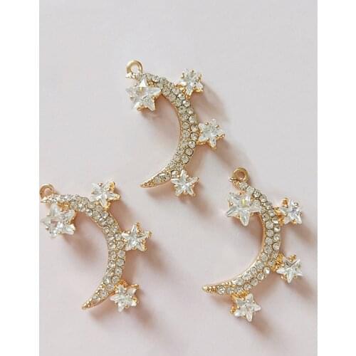10pcs 21x33mm Metal Alloy Crystal Moon Stars Pendant Charm For Earrings Necklace Hair Accessories DIY Jewelry Making