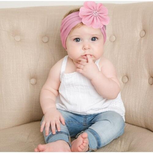 New Flower Headband for Baby Newborn Girl Hair Accessories Nylon Solid Color Kids Hairband Soft Elastic Turban Handmade Headwear
