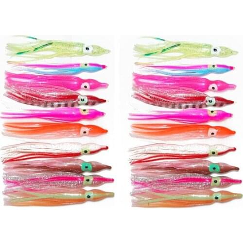 30pcs 12cm Mixed Color Soft Silicone Fishing Lures Plastic Octopus Squid Skirt Fishing Lure Saltwater Octopus Bait For Fishing