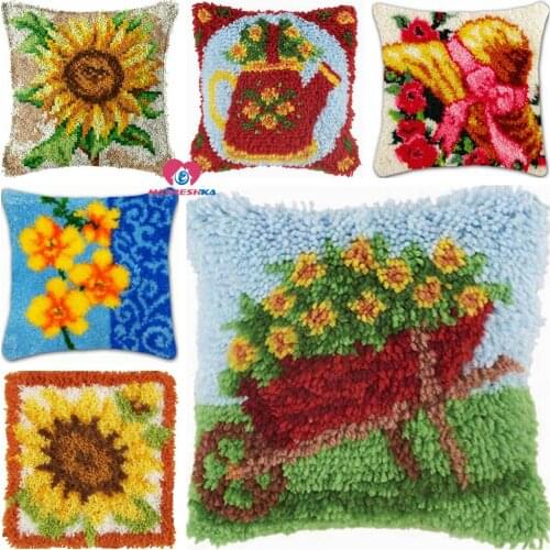 Dropshipping Sunflower Latch Hook Kits Pillow Printing Cushion Mat DIY Craft Cross Stitch Needlework Nylon Crocheting Cushion