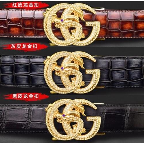 Casual belt men fancy gray Chinese Dragon Cowskin Waistband Automatic buckle Waist Strap genuine leather cintos masculinos