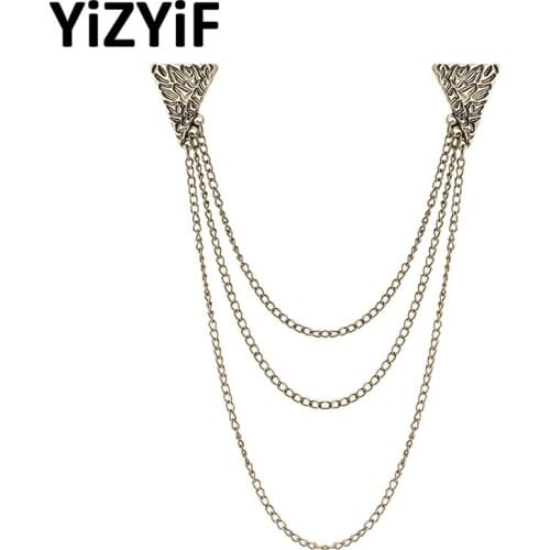 Retro Exquisite Tassel Brooch Lapel Pins Badge Shirt Suit Collar Chain Brooches Pin Lapel Jewelry Gift For Women Men Accessories