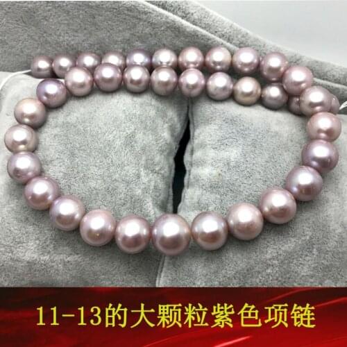 Luxury Authentic 12-15mm round purple pink freshwater pearl necklace genuine female Mother gifts