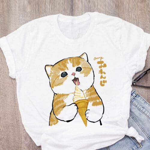 Cartoon Cat Print Womens T-shirt Harajuku Graphic T-shirt Kawaii Ulzzang T-shirt 90s Print T-shirt Short Sleeve Tee Female