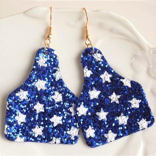 Drop Earring July 4th USA Unique Independence Day Jewelry Geometric Glitter Sequins Originalityleather Earrings for Party Parade