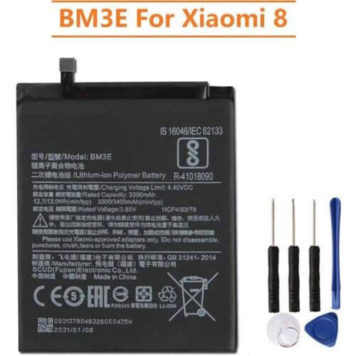 Xiao Mi Original Replacement Battery BM3E For Xiaomi 8 MI8 M8 Authentic Phone Battery 3400mAh
