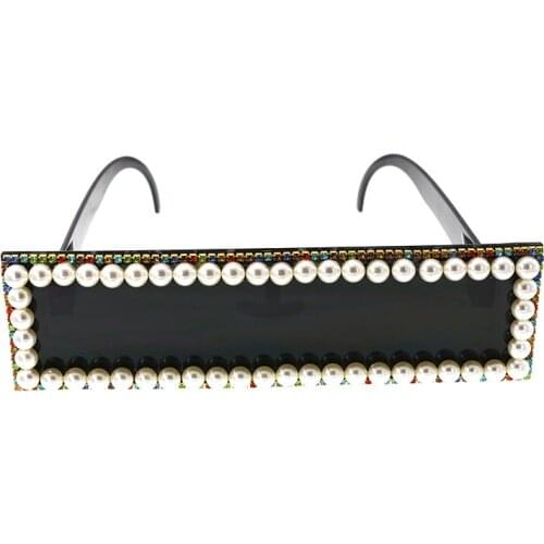 Fashion retro baroque pearl sunglasses summer beach rhinestones vintage oversize sunglasses women black square eyewear