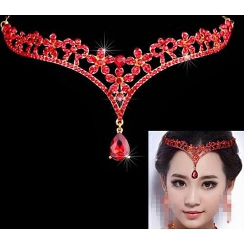 Bridal Wedding Jewelry Gold Silver Color Red Forehead Hair Accessories Bride Head Chain Bride Headpiece Headband Hair Ornaments