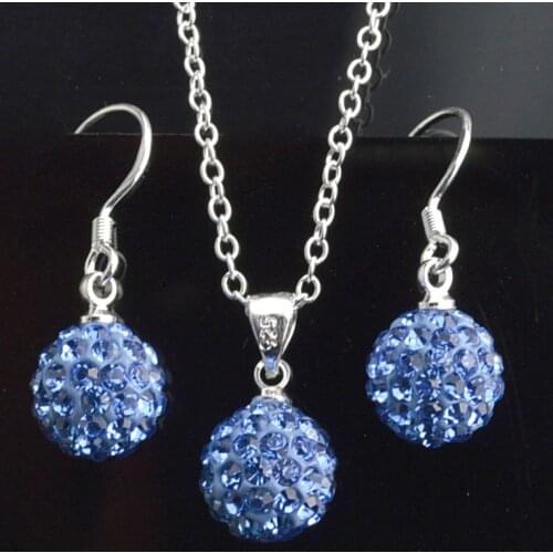 Bridal Wedding Jewelry Sets Austrica Crysal Ball Pendant Neckalce Earring Silver Set For Women Gift