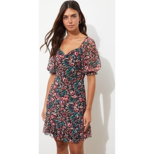 Trendyol Flower Print Tulle Knit Dress TWOSS20EL1690
