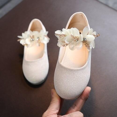 Girls Shoes Children Wedding Princess School Shoe Kids Summer Rhinestone Flower Student Sandals Fashion Flats 2021 New G26