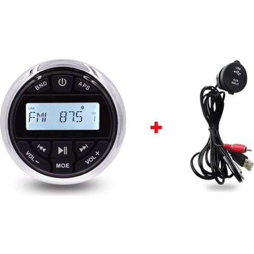 Waterproof Marine Stereo Bluetooth Radio Audio Receiver FM AM Car MP3 Player For RV Golf Cart Yacht+USB Aux Extension Mount Boat