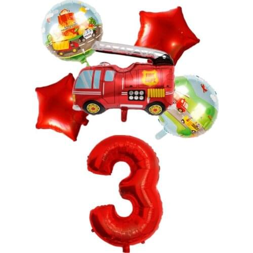 6pcs Car foil Balloons Farm Tractor Fire truck Balloon 1 2 3 4 5st Happy Birthday Party decoration 32inch Number kids globos