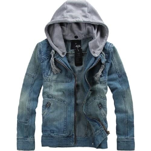 Plus Size M-5XL Denim Jacket Men Hooded Sportswear Outdoors Casual Fashion Jeans Jackets Hoodies Cowboy Mans Jacket and Coat