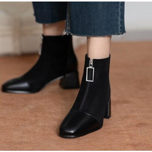 Women ankle boots plus size 34-43 suede stitching womens boots warm boots winter versatile solid color women ankle boots black