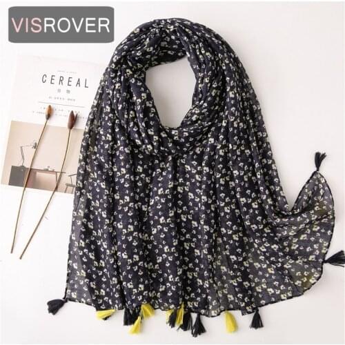 VISROVER 2021small flower printing viscose summer scarf with tassel Fashion beach Wraps Spring Shawls Hijab gift wholesales