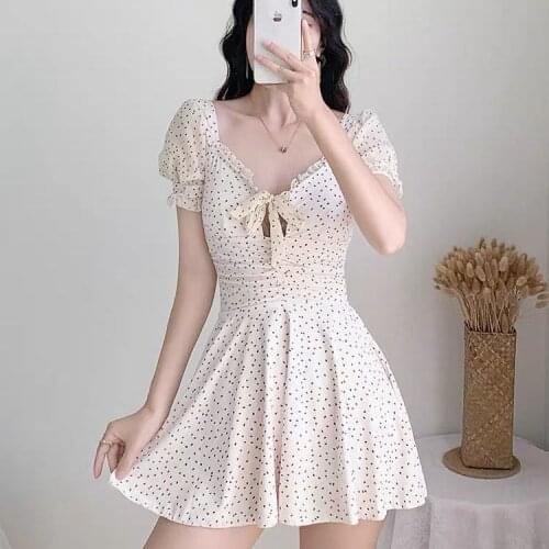 2021 New Korean Sexy Swimsuit Women Dot One Piece Swimwear Female Push Up Swimming Monokini Bathing Suit Summer Swimskirt