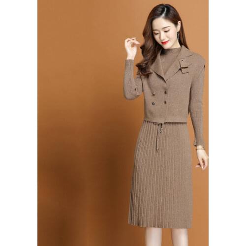 2021 New High Quality Winter Womens Casual Long Sleeved Cardigan + Vest Sweater Vest Two Piece Dresses Suit Y332