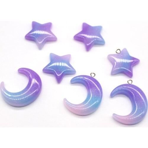 10pcs Cute Moon Star Resin Earring Charms Mold Filler Pentagram Bracelet Eardrop Necklace Pendant Flatback Diy Jewelry Make