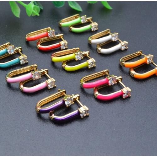 12x18mm Fashion Nickle Free Anti Fading Colorful Enamel Round Arch Earring Hooks CZ Paved Metal Jewelry Findings