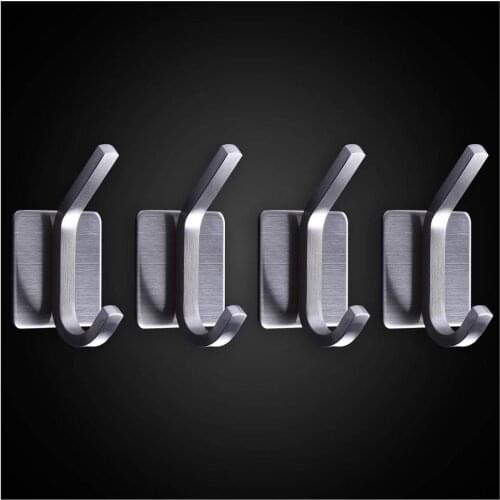 2 5 Pieces Towel Hooks Self Adhesive Coat Robe Hooks Bathroom Sticky Hanging Wall Hook Stainless Steel Brushed