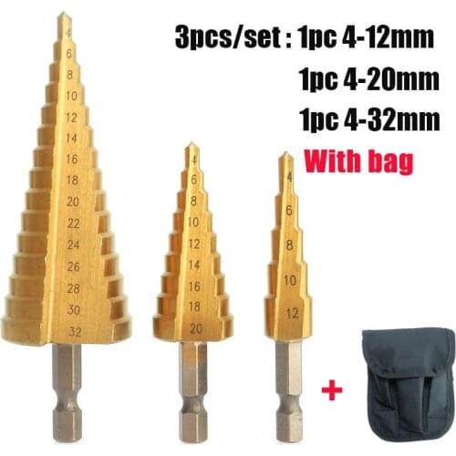 4-12 4-20 4-32MM HSS Titanium Coated Step Drill Bit Drilling Power Tools Metal High Speed Steel Wood Hole Cutter Step Cone Drill