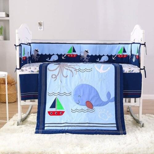 7PCS New Arrival Crib Nursing Bedding Newborn Baby Bed Linens For Girl Boy juego de cama (4bumper+bed cover+bed skirt+duvet)