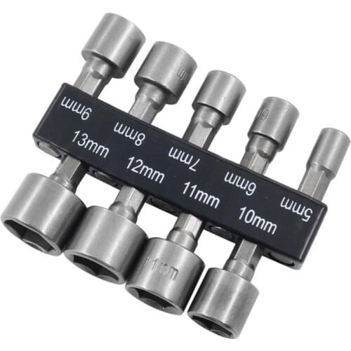 9pcs 6.35mm Hex Shank 5-13mm Socket Wrench Screw Power Drill Adapter Tool Nut Driver Drill Bit Set for Screws Hooks Bolt Heads