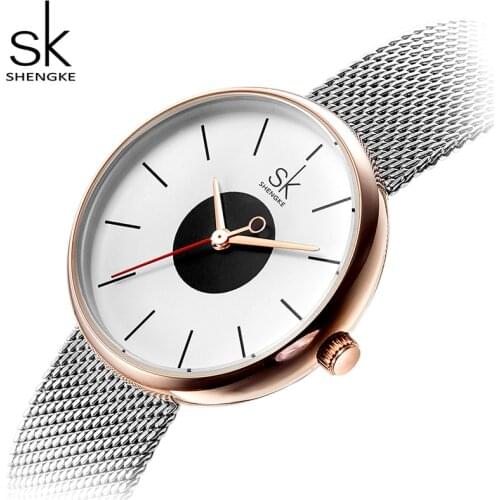 Shengke Luxury Women Quartz Watches Stainless Steel Mesh Band Ladies Wristwatch Female Gift 2019 SK Relogio Feminino #K0041