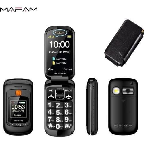 Mafam F899 Folded Elderly Mobile Phone Dual Display Large Screen Keyboard SOS Help Speed Call Cover Senior Cellphone Two Sim
