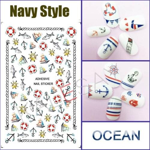 Manicure DIY Nails Art Stickers Decorations Self Adhesive Design Sailing Sea Nail Stickers Decoration Decals Fish Shell Design