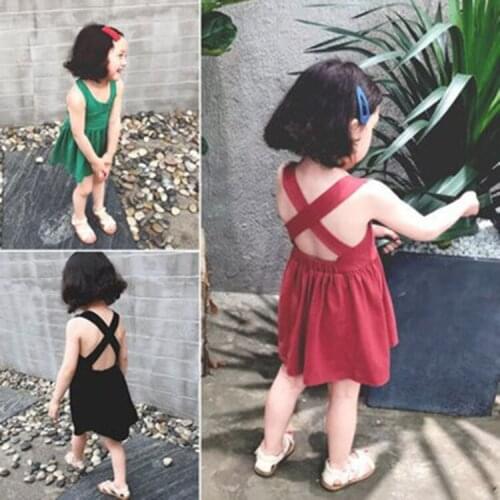 Children Summer Vest Skirt Girls Cross Halter Dress Baby Cool Beach Children Skirt