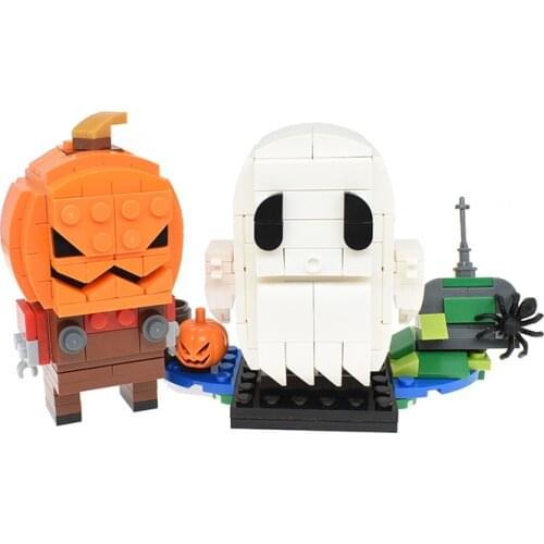 DIY MOC Halloween Pumpkin Man Ghost Domestic Part brickheadz Small Particle Building Block DIY Toys for children gifts