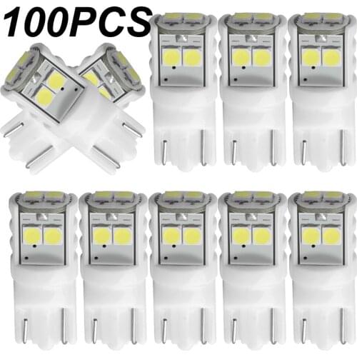 100X T10 W5W Ceramics LED Waterproof Wedge Licence Plate Lights WY5W Turn Side Lamp Car Reading Dome Light Auto Parking Bulb 12V