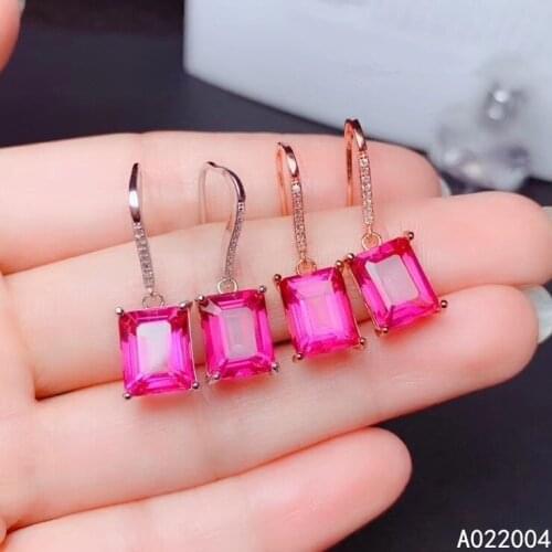 KJJEAXCMY Fine Jewelry 925 sterling silver inlaid natural pink topaz female earrings Eardrop popular support detection