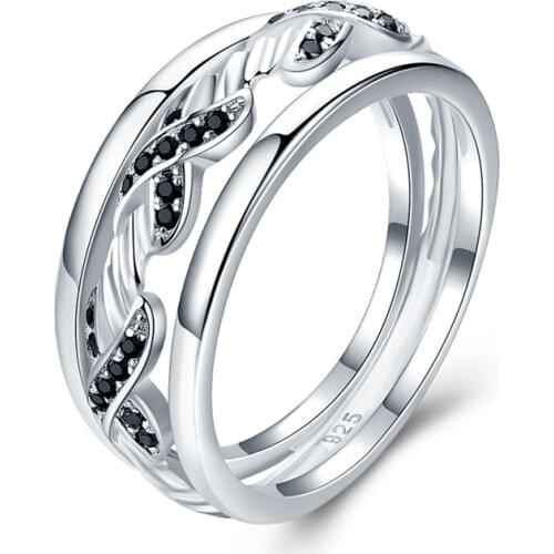 BLACK AWN Trendy 925 Sterling Silver Fine Jewelry Baguet Row Engagement Black Spinel Wedding Rings for Women G039